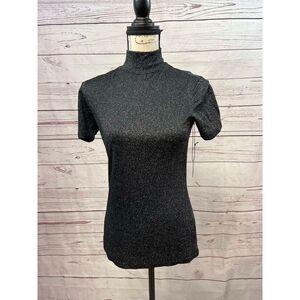 Tommy Hilfiger small black sparkly turtleneck top. 1/4 zip in back. Nwt‎